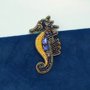 embroidery brooch, handmade jewelry, beaded brooch, brooch seahorse, sea collection, bead crochet necklace, bracelet, earrings, gift for her, unique design, knitted beaded bracelet, smyken