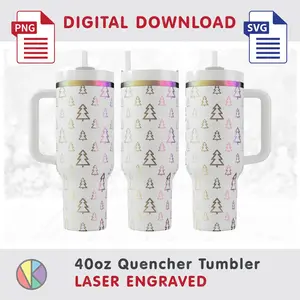 Christmas Pattern – Laser Engraved – 40oz Quencher Tumbler.