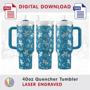 Christmas Pattern – Laser Engraved – 40oz Quencher Tumbler.