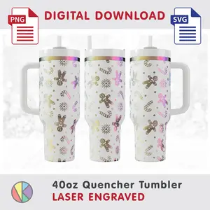 Christmas Pattern – Laser Engraved – 40oz Quencher Tumbler.