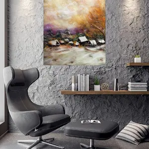 Painting with natural wool winter landscape