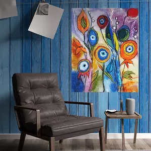Eye and Amulet Blue Bead Artwork in Abstract Felted Design,Mystic