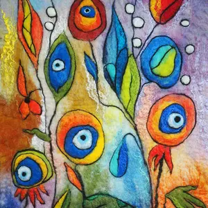 Eye and Amulet Blue Bead Artwork in Abstract Felted Design,Mystic