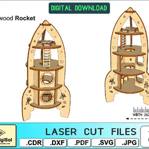 Laser Cut Rocket 3D Toy for Kids Laser Cut Files SVG DIY Glowforg