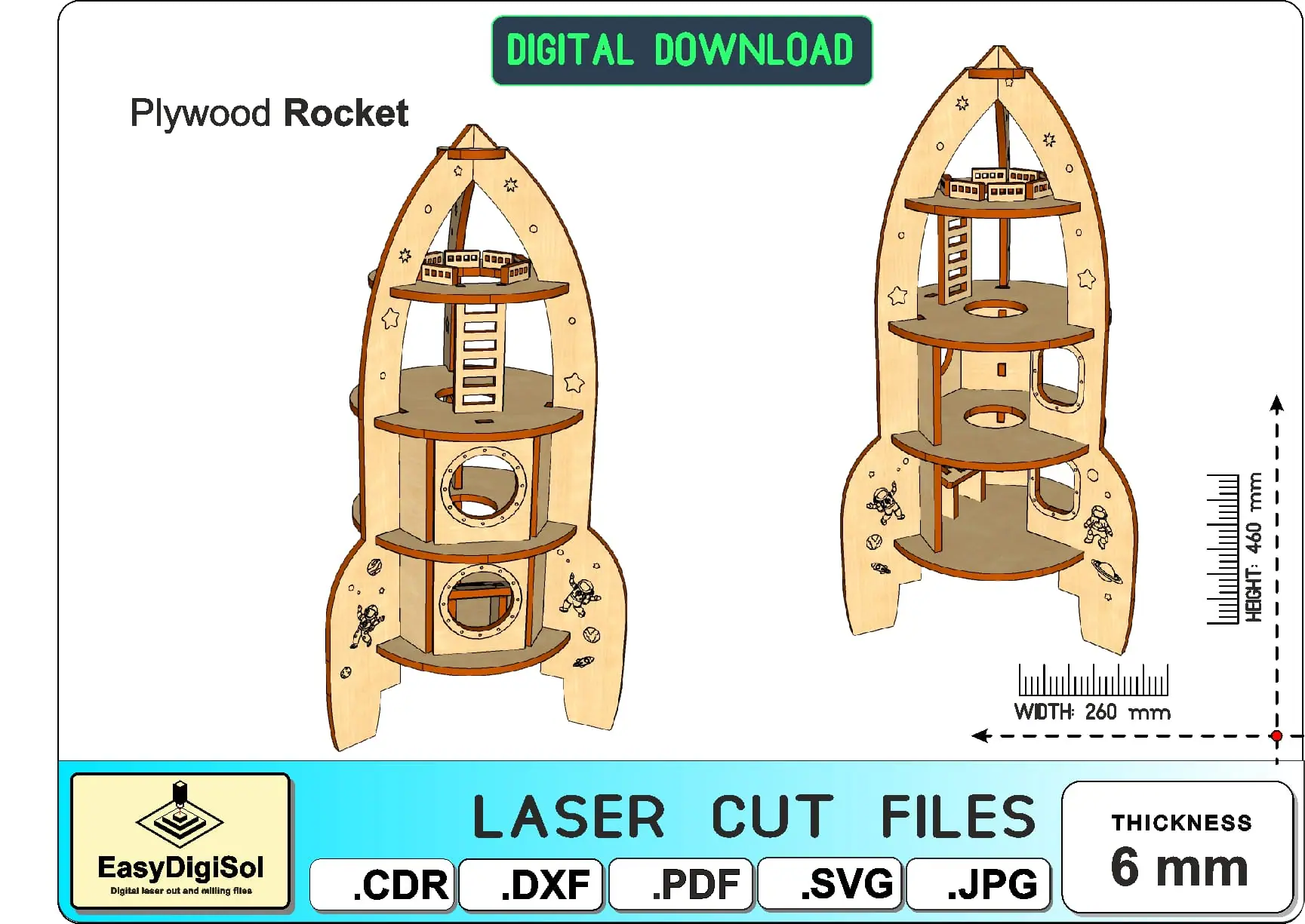 Laser Cut Rocket 3D Toy for Kids Laser Cut Files SVG DIY Glowforg ...