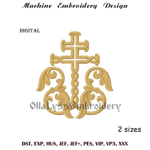 Ornate Christian cross embroidery design