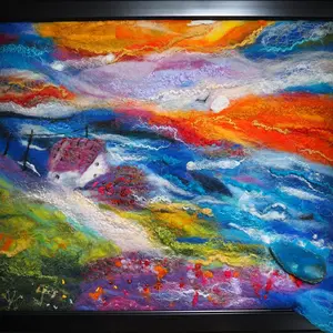 Felted picture with natural agate,Magic stone,Evil eye