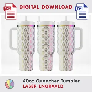 Peacock Feathers Pattern – Laser Engraved – 40oz Quencher Tumbler