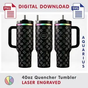 AQUARIUS Zodiac Pattern – Laser Engraved – 40oz Tumbler.