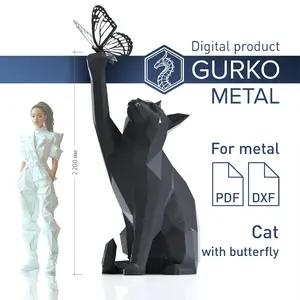 Cat with Butterfly Metal Papercraft, DXF, PDF, Digital Template