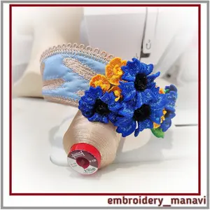 In the hoop embroidery design Kokoshnik or Tiara + 3D flowers