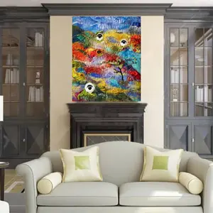 Wool Painting: Bright Mountain Landscape with Sheep