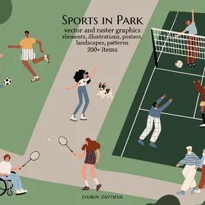 Sports in Park Illustrations, People set, Outdoor Activities