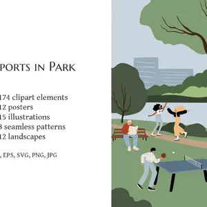 Sports in Park Illustrations, People set, Outdoor Activities