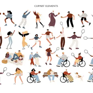 Active People in Park Illustration, Sport Vector Set clipart