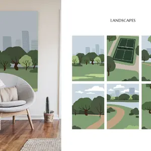 Urban park landscape, City outdoor recreation illustration