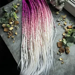 Long fuchsia ombre dreadlocks in pink and white