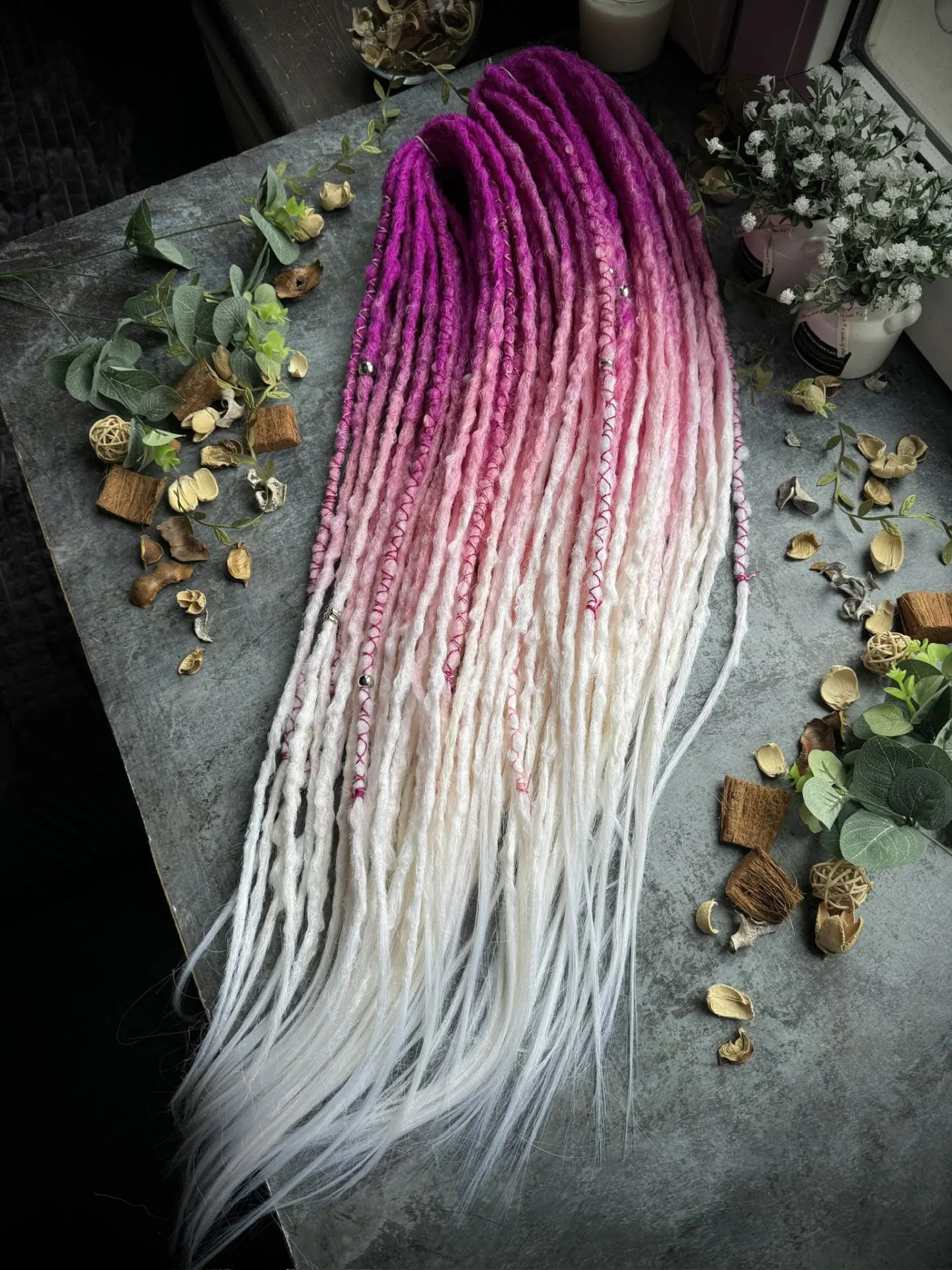 Long fuchsia ombre dreadlocks in pink and white 6 Long fuchsia ombre dreadlocks in pink and white - Image 6