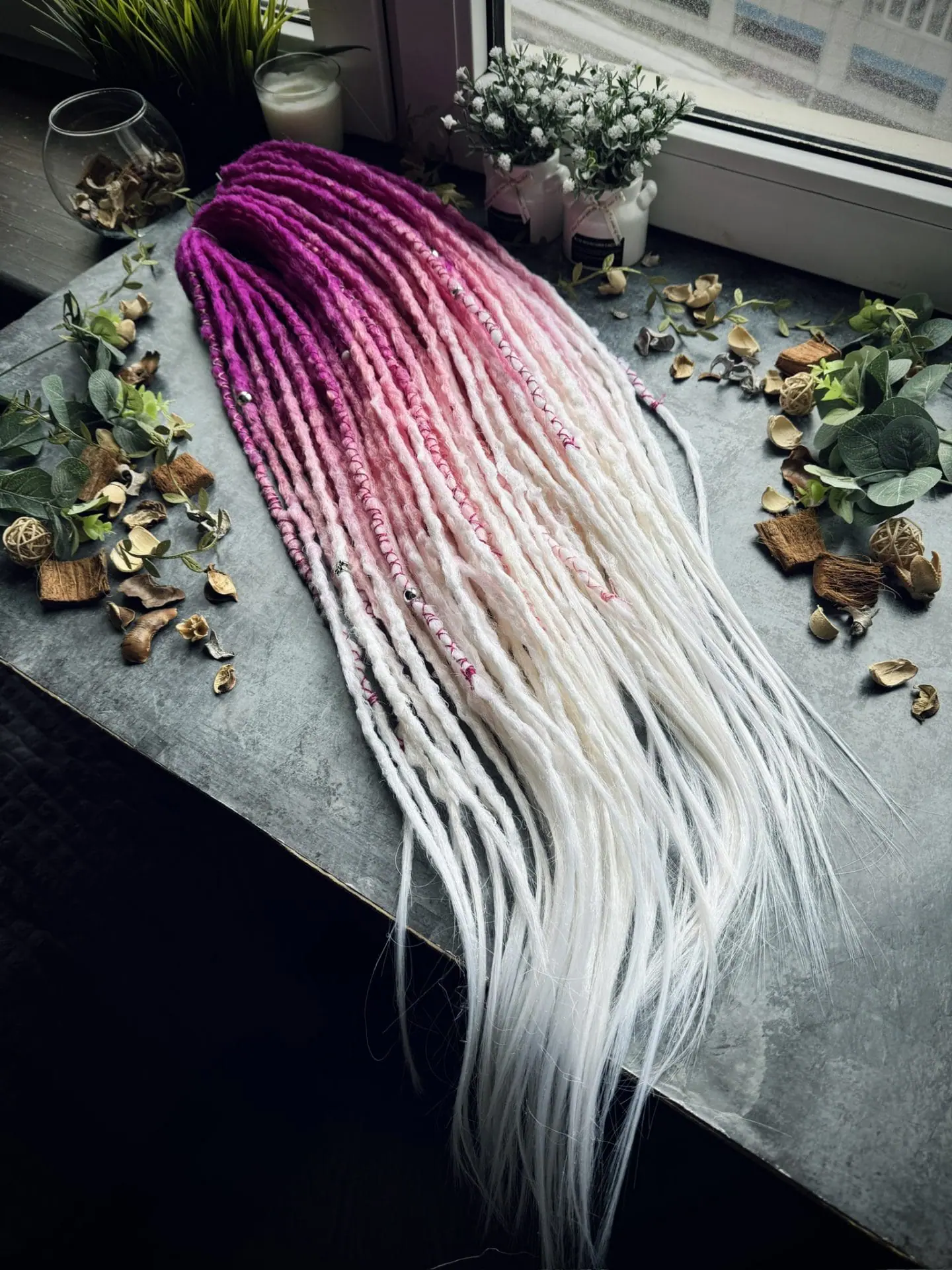 Long fuchsia ombre dreadlocks in pink and white 8 Long fuchsia ombre dreadlocks in pink and white - Image 8