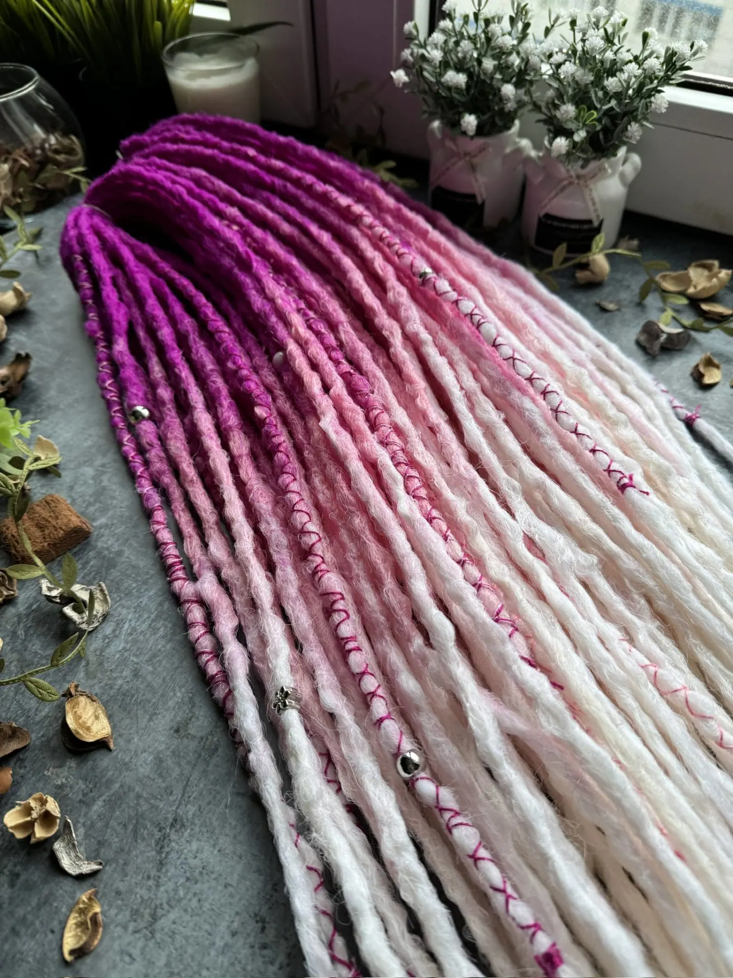 Long fuchsia ombre dreadlocks in pink and white 4 Long fuchsia ombre dreadlocks in pink and white - Image 4