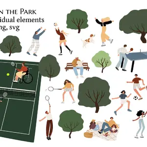 Active People in Park Illustration, Sport Vector Set clipart