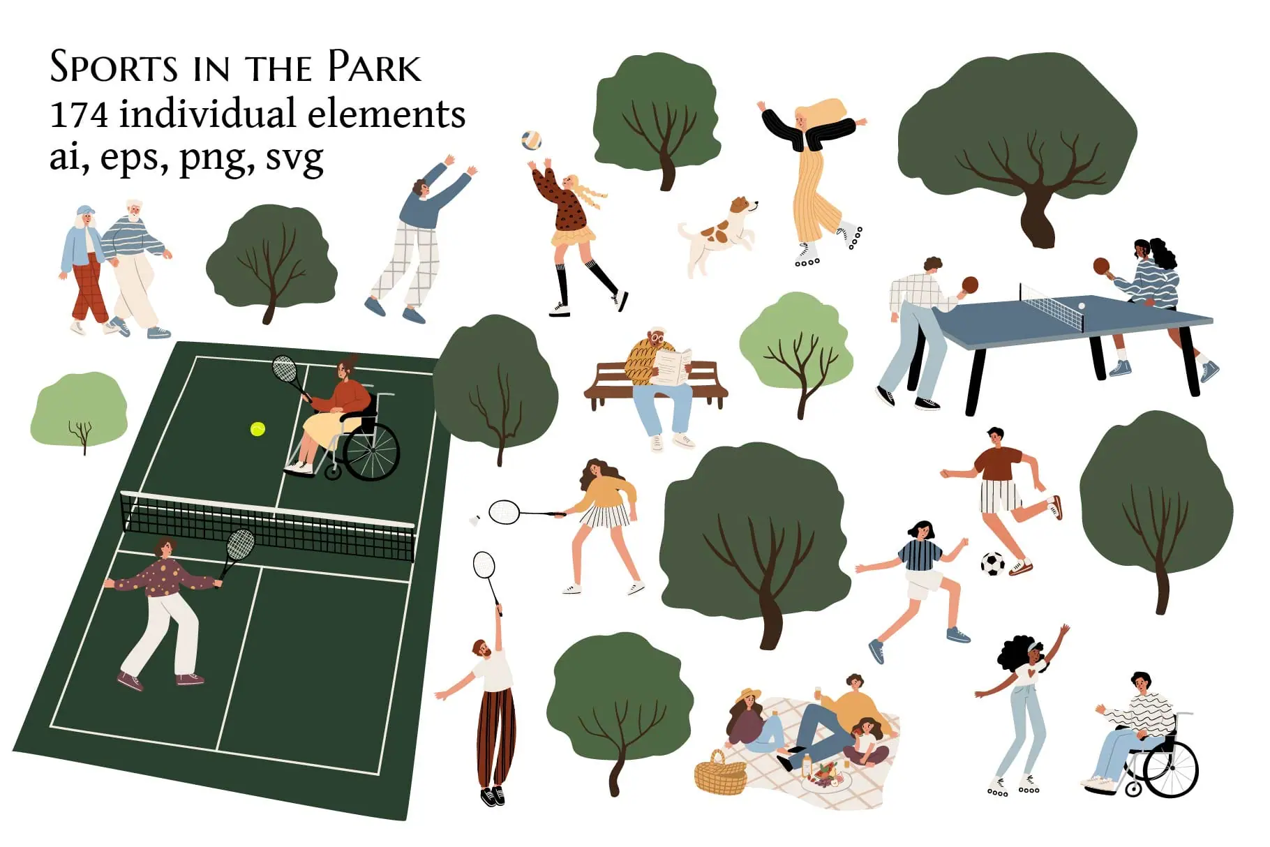 Active People in Park Illustration, Sport Vector Set clipart 1 Active People in Park Illustration, Sport Vector Set clipart