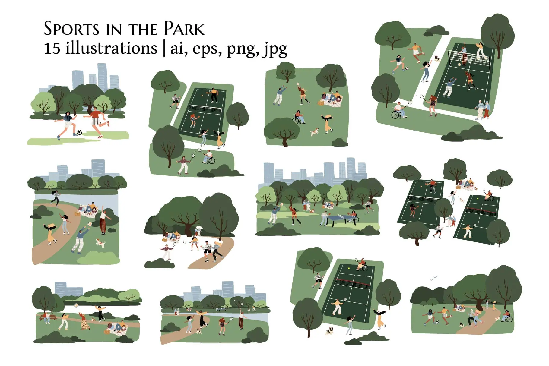 Diverse People and Sport illustration, Urban Park Activities