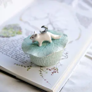 Magical Ceramic Arctic Fox and Moon Trinket Box