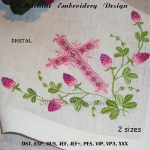 Cutwork Cross with Blooming Clover embroidered.