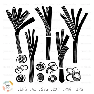 Leek Svg Cricut Silhouette Stencil Templates Dxf Clipart Png Onion
