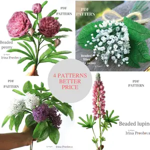 Beaded Flower pattern peony,lily of the valley,lilac, lupine