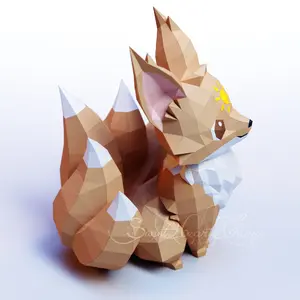 3d Papercraft Little Fox Kitsune Solar PDF SVG DXF Templates