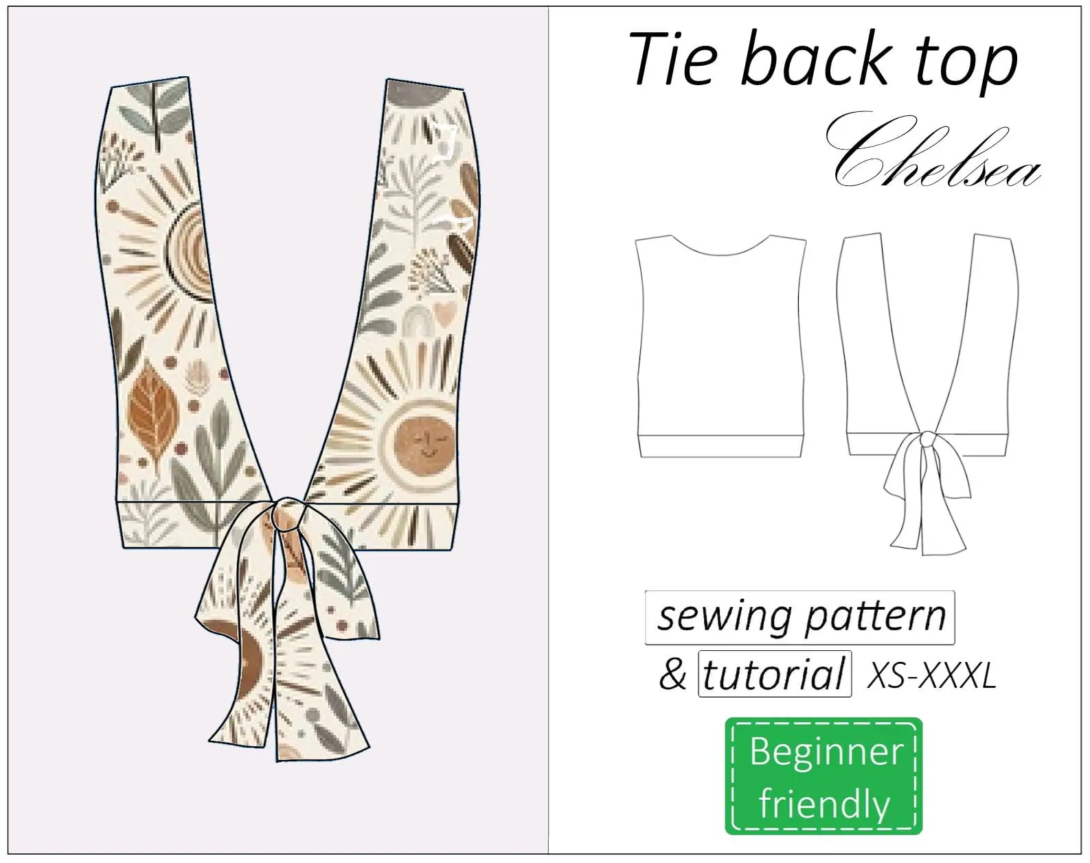 Tie back top sewing pattern PDF Chelsea + detailed tutorial 1 Tie back top sewing pattern PDF Chelsea + detailed tutorial
