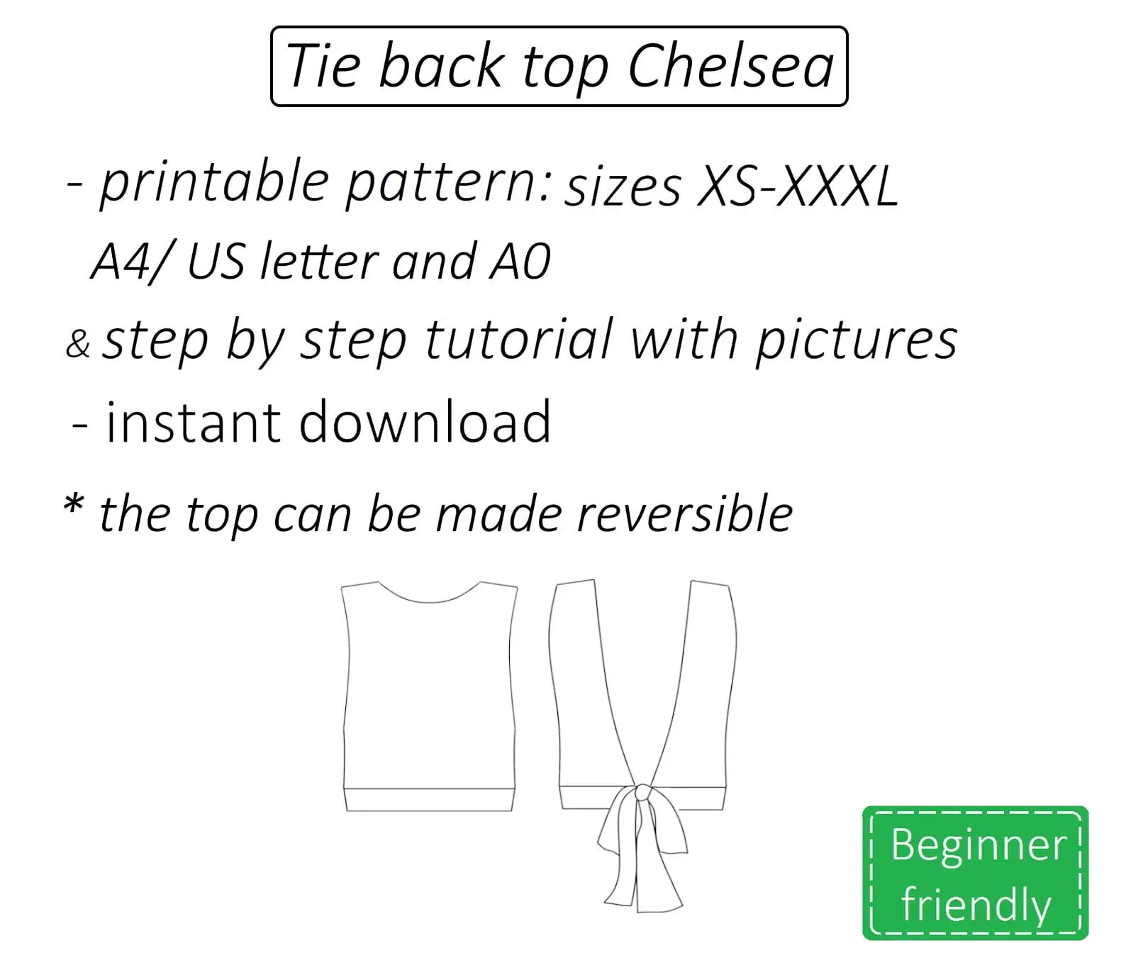 Tie back top sewing pattern PDF Chelsea + detailed tutorial 2 Tie back top sewing pattern PDF Chelsea + detailed tutorial - Image 2