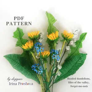 Beaded Flower pattern dandelion, Lily of the valley,forget me not