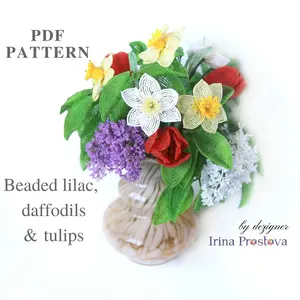 Beaded flowers pattern,lilac,tulip, Narcissus
