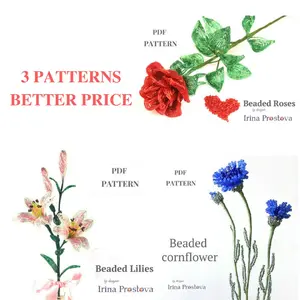 Beaded Flower pattern rose, lily, cornflower
