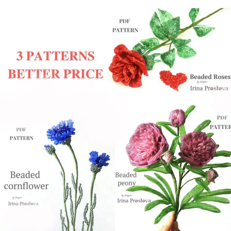 Beaded Flower pattern rose, peony, cornflower 1 Beaded Flower pattern rose, peony, cornflower