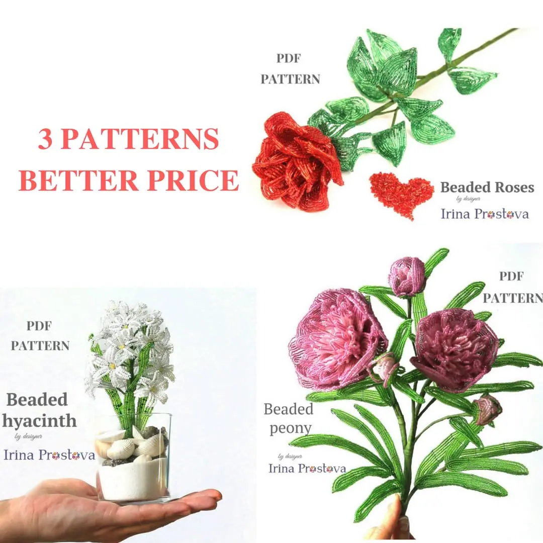 Beaded Flower pattern rose, peony, hyacinth 1 Beaded Flower pattern rose, peony, hyacinth