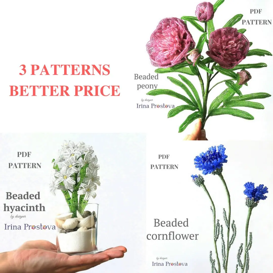 Beaded Flower pattern cornflower, peony, hyacinth 1 Beaded Flower pattern cornflower, peony, hyacinth