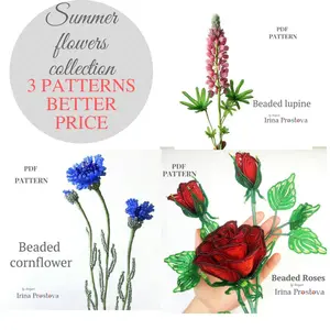 Beaded Flower pattern cornflower, lupine, rose