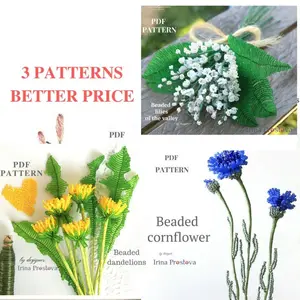 Beaded Flower pattern dandelion, Lily of the valley, cornflower