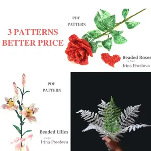 Beaded Flower pattern rose, lily, fern