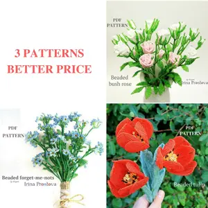 Beaded Flower pattern rose,forget me not, tulip