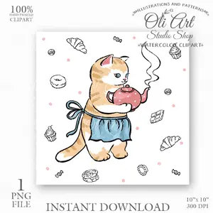 Cat tea party clipart