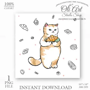Cat croissant party clipart
