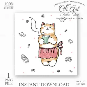 Cat cup tea party clipart