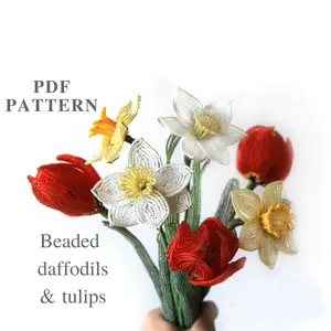 Beaded flowers pattern tulip, Narcissus
