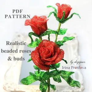 French Beaded Rose, Beaded Flowers pattern, Seed bead tutorials