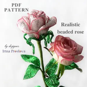 French Beaded Rose, Beaded Flowers pattern, Pink rose pattern